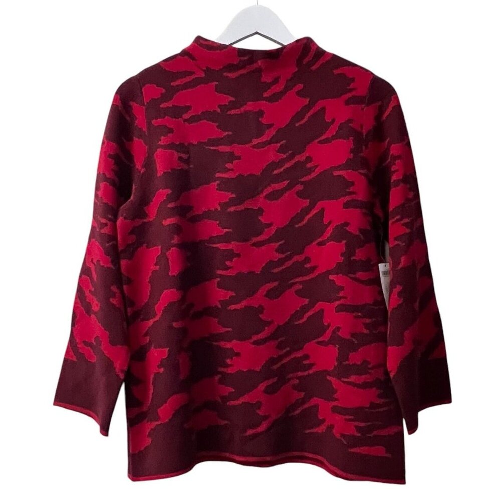 Chico's Red and Burgundy Camouflage-Pattern Sweater